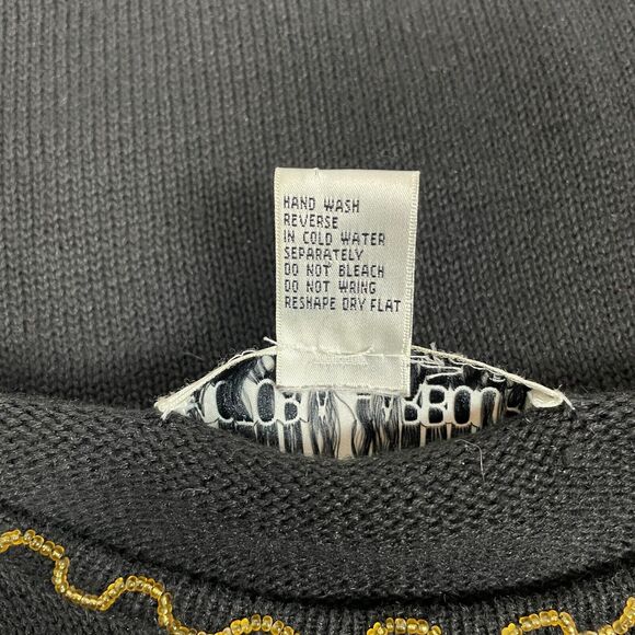 Vintage Sweater Womens Size Medium Black Rhinestone Embellished Bling Party 80s - Picture 11 of 13